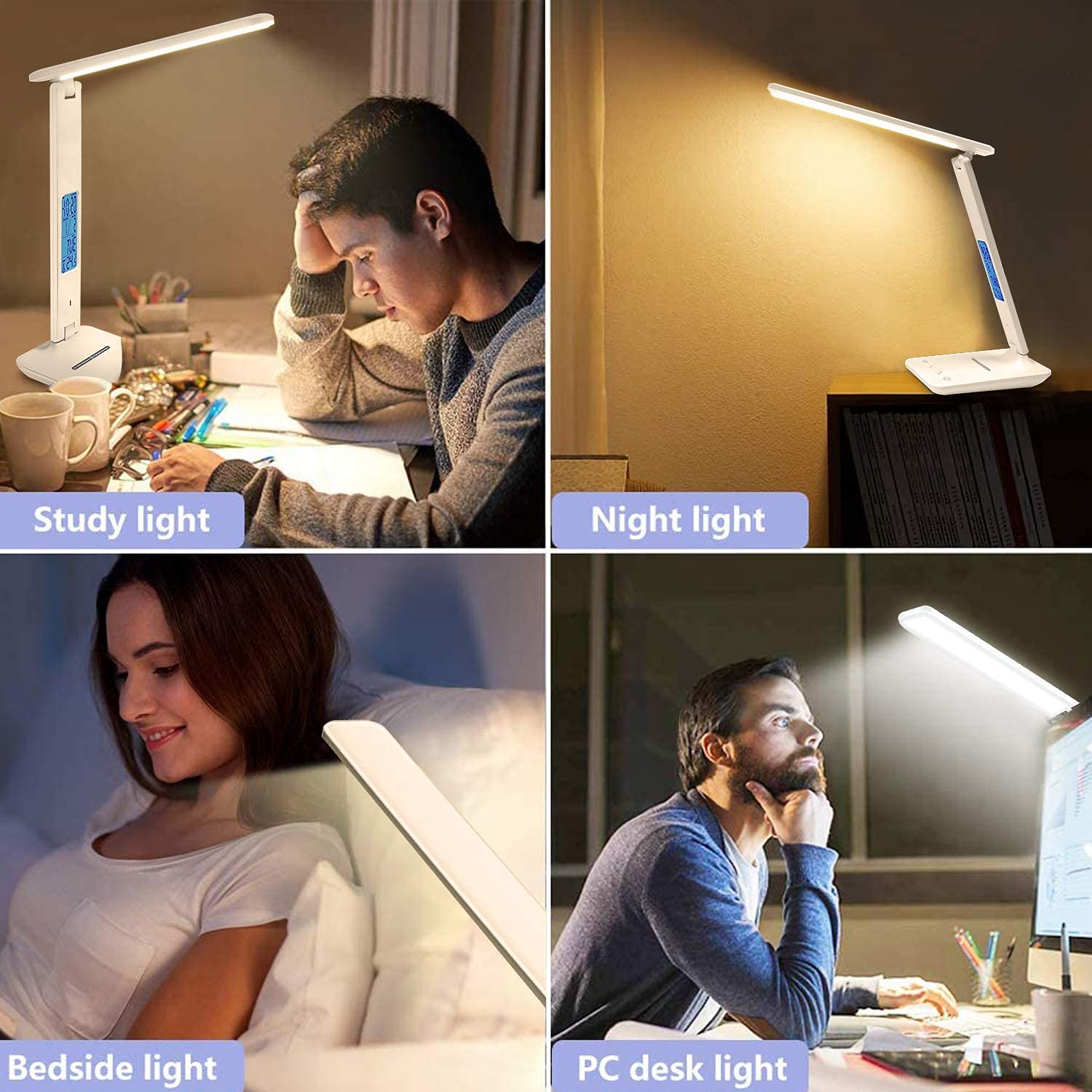 LAOPAO Wireless Charging Desk Lamp with USB Port & Digital Clock - Adjustable LED Table Lamp for Home Office, Study, College Dorm Room - Perfect for Night Reading, Working & Phone Charging