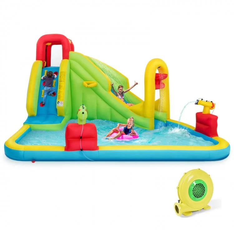 Inflatable Water Bounce House for Kids - 480W High-Power Blower Included | Outdoor Summer Party, Backyard Play, Birthday Celebration Water Slide