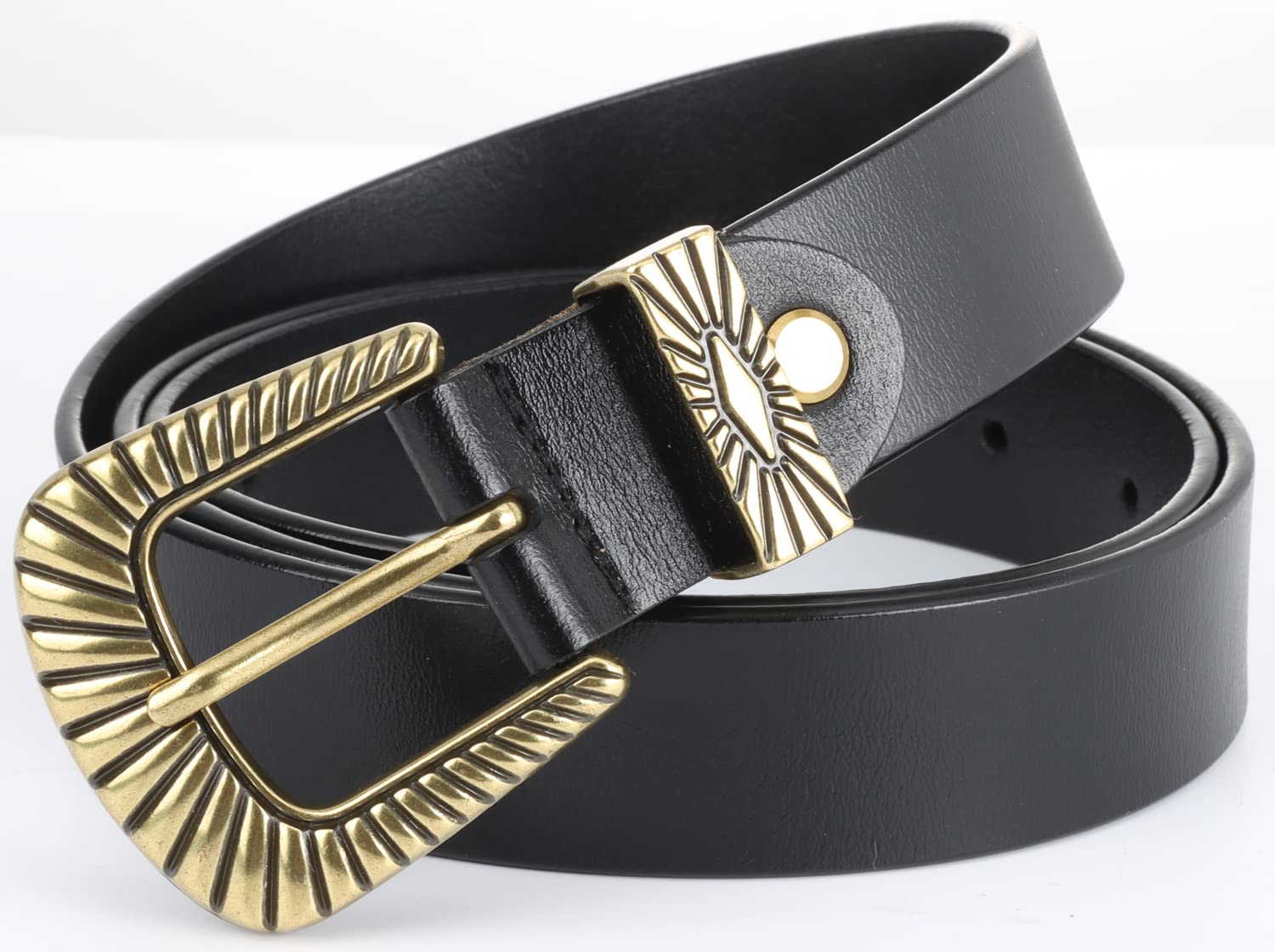 ALAIX Women's Leather Belts with Silver & Gold Buckle - Stylish Black Western Belts for Jeans & Pants | Perfect for Casual Outfits, Office Wear & Western Fashion
