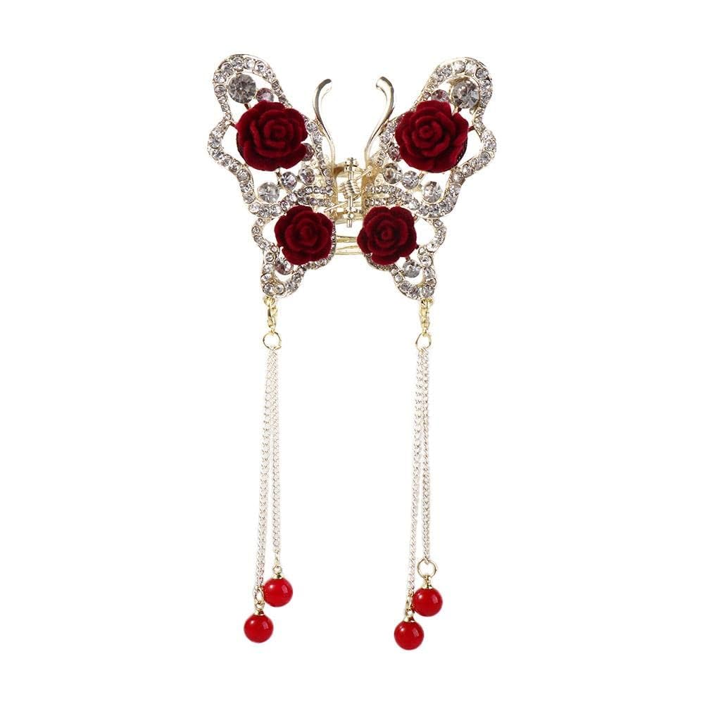 Red Rose Hair Claw Clip - Flocked Rose Hair Pin for Women & Girls | Wedding, Bridal & Party Hair Accessories | Perfect for Prom, Date Night & Special Occasions