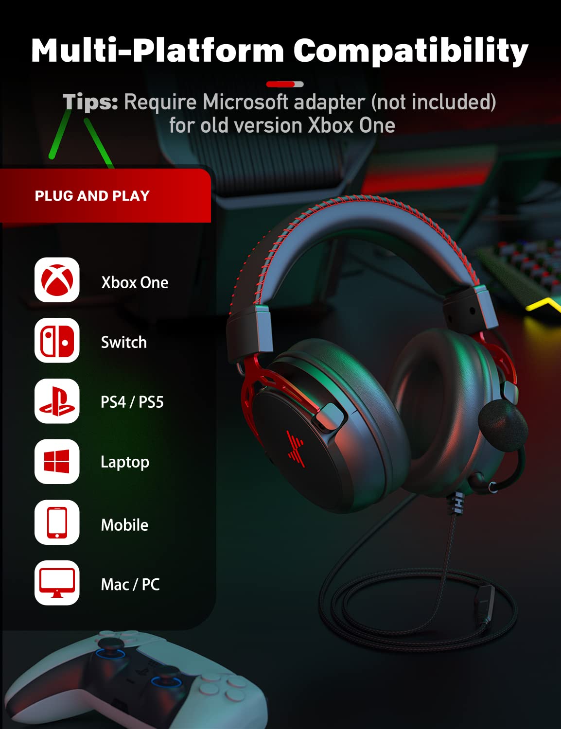 DEEBOX Gaming Headset with Detachable Noise Canceling Mic - Wired 3.5mm Headphones for PC, PS5, PS4, Xbox, Laptop, Mac & Nintendo NES - Perfect for Online Gaming, Streaming & Virtual Meetings