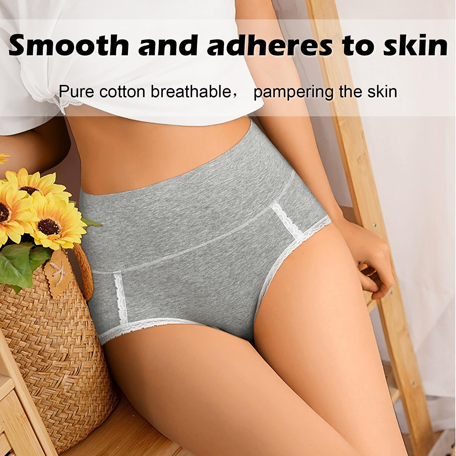 UMMISS Women's Cotton Underwear - High Waisted Full Coverage Panties - Postpartum Soft Breathable Briefs - No Muffin Top - Comfortable for Everyday Wear & Maternity Recovery