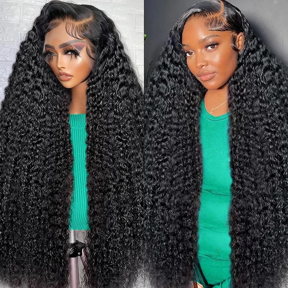 13x6 HD Transparent Lace Front Wig 200% Density Human Hair - Pre Plucked Glueless Kinky Curly Wig with Baby Hair & Bleached Knots for Women | 24 Inch Natural Look for Daily Wear, Parties & Special Occasions
