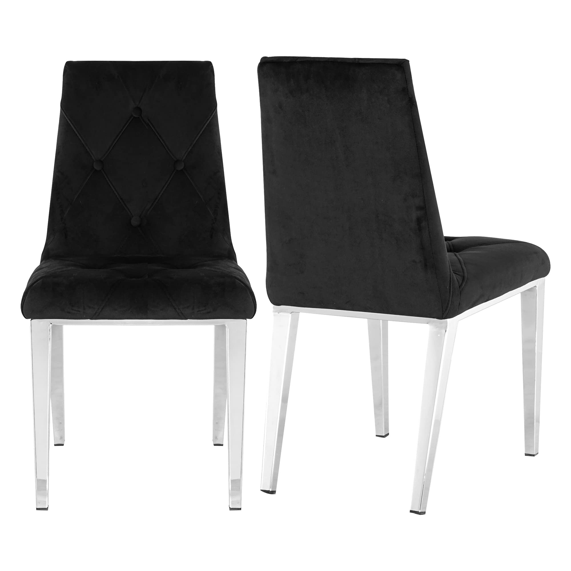 LUKYRA Modern Velvet Upholstered Dining Chairs Set of 2 - Deep Tufted Kitchen Chairs with Sturdy Metal Legs, Black - Perfect for Dining Room, Kitchen, and Small Space Decor
