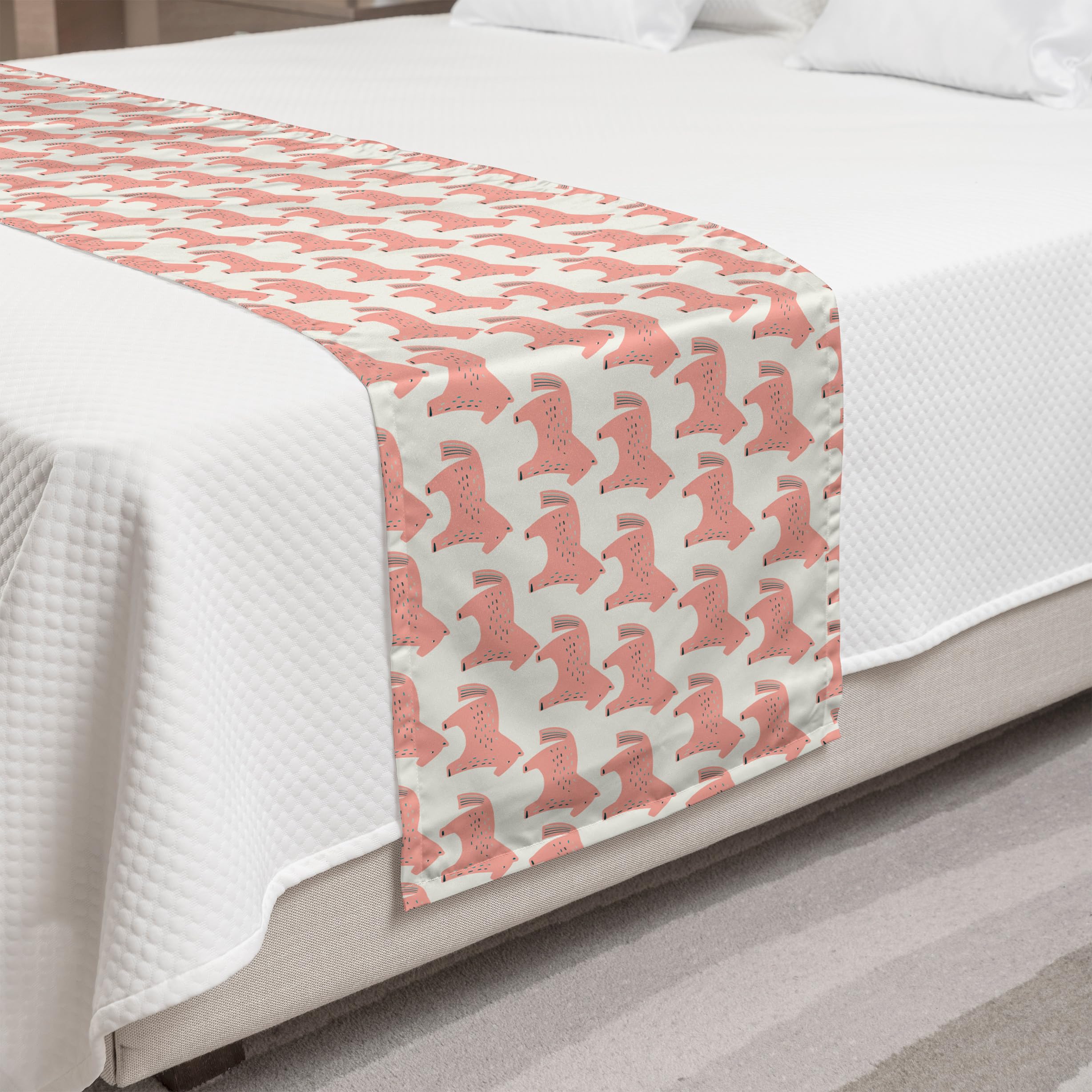 Ambesonne Horse Themed Animal Bed Runner - Colorful Dashes & Strokes Design, Decorative Accent Bed Scarf for King Size Beds - Coral & Cream - Perfect for Hotels, Homes & Guestrooms (Ideal for Farmhouse, Equestrian & Western Style Bedroom Decor)