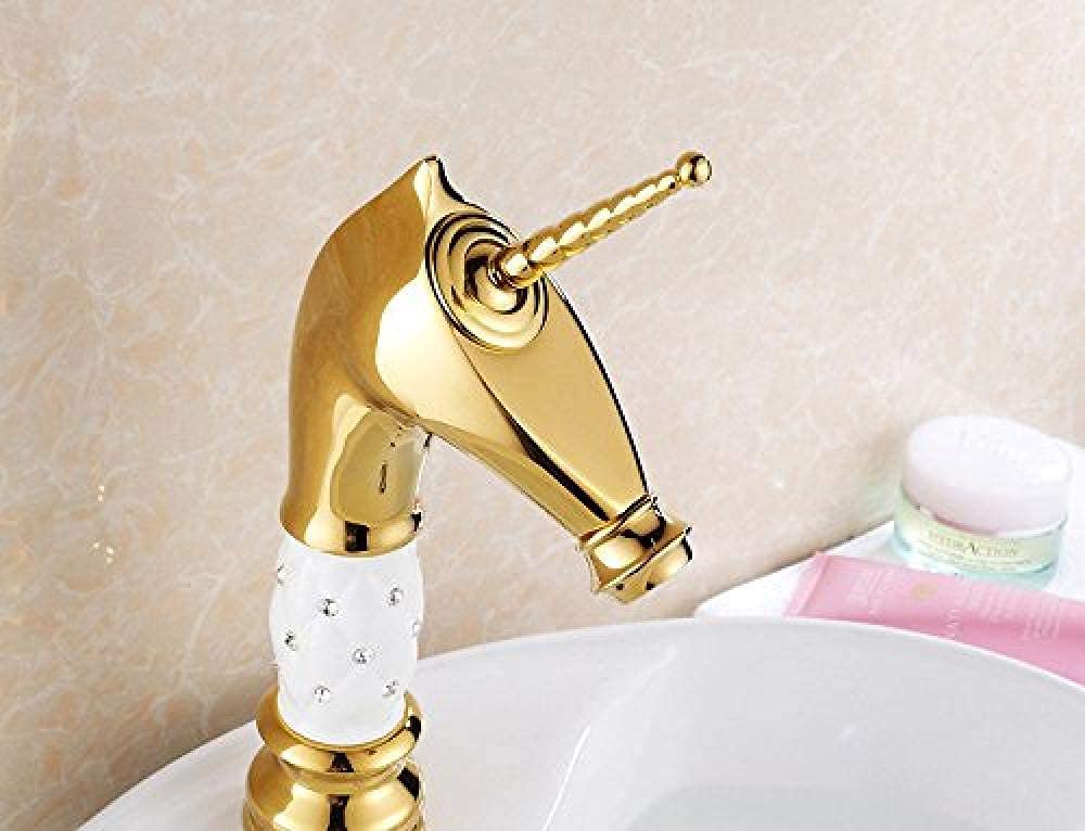 Modern Brass Gold-Plated Basin Mixer Tap - Hot & Cold Water Copper Faucet with Diamond Design for Bathroom & Kitchen Sink - Elegant & Durable Fixture for Home & Commercial Use