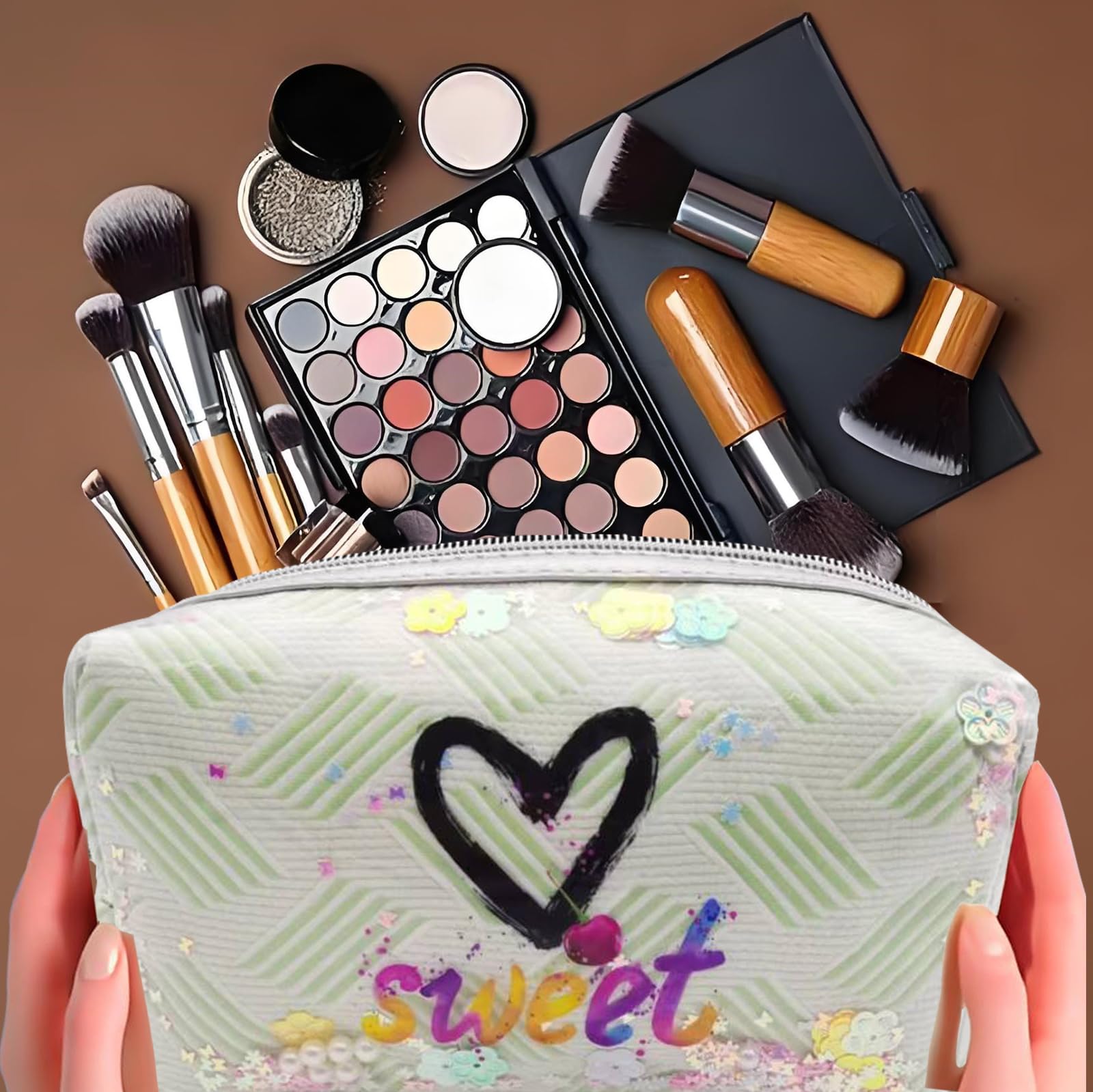 Waterproof Travel Makeup Bag 2 Pack - Large Capacity Cosmetic Organizer with Zipper & Handle, Portable Toiletry Case for Women | Perfect for Air Travel, Gym, Beach & Daily Use
