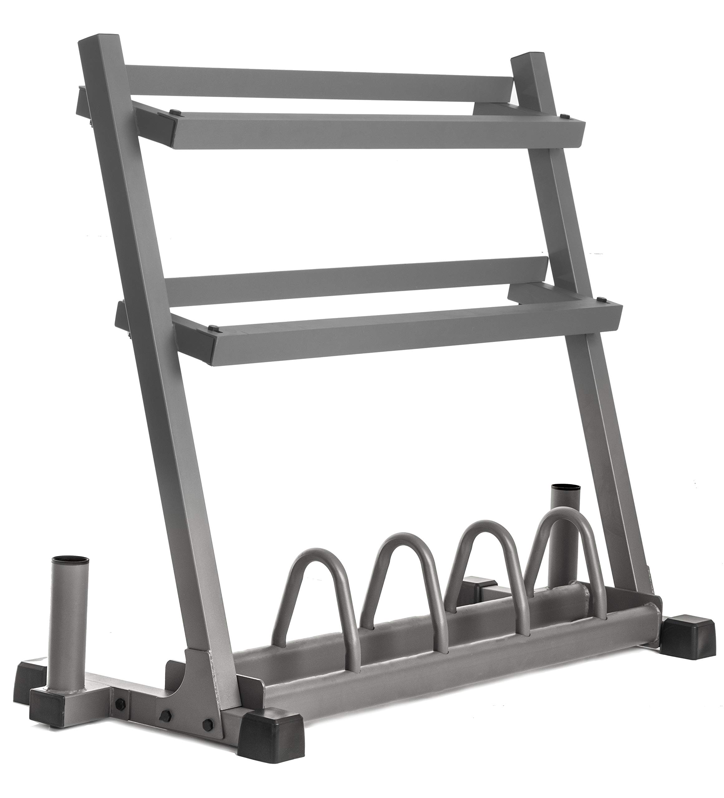 XMARK All-In-One Home Gym Storage Rack for Dumbbells, Weight Plates & Barbells - Space Saving Fitness Equipment (Gray/Black) - Perfect for Garage, Basement & Home Workout Spaces