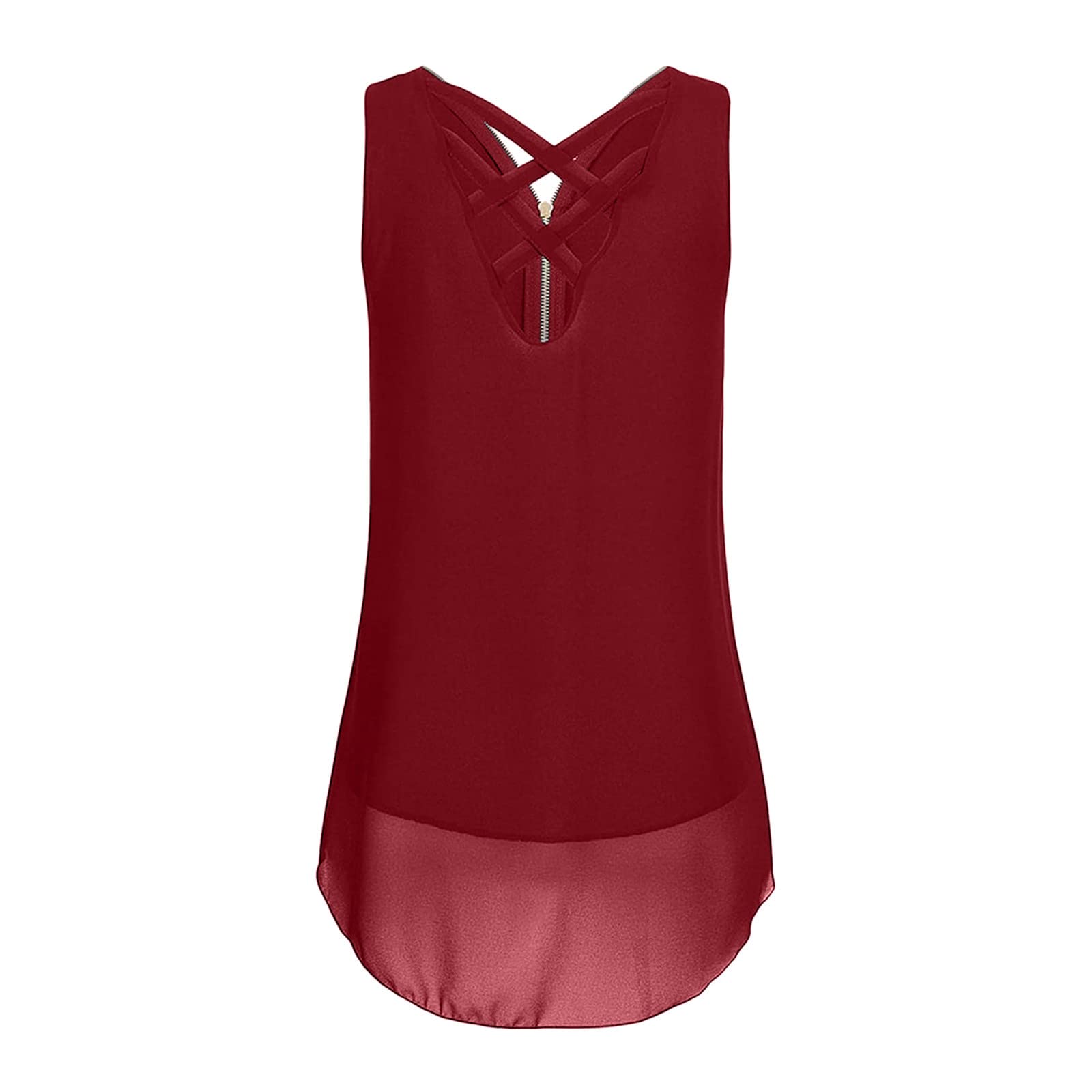 NaRHbrg Women's Summer Tank Tops - Trendy Cross Back Hem Tunic Tee, Casual Sleeveless Zipper Shirts with V-Neck - Solid Color Blouse for Beach, Travel & Everyday Wear