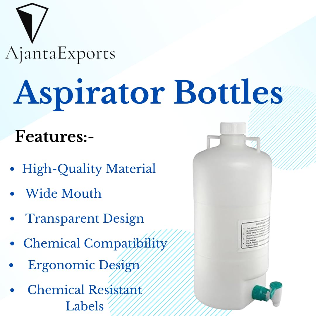 AjantaExports 5L White Polypropylene Vacuum Filtration Aspirator Bottles - Chemical-Resistant Lab Bottles for Large Capacity Liquid Filtration | Ideal for Laboratory, Scientific Research & Industrial Applications