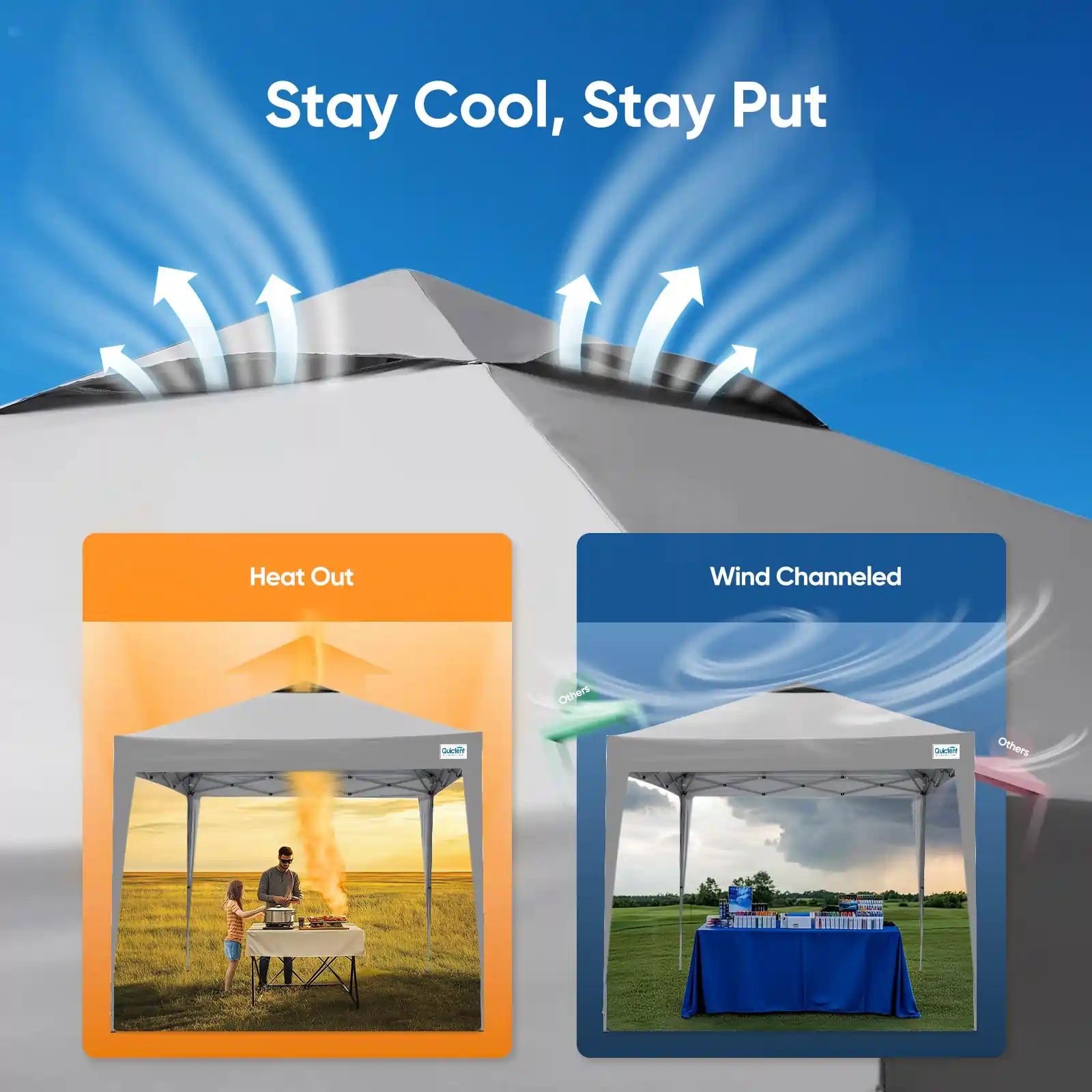 10' x 10' EZ Up Pop Up Canopy Tent with No Side Walls - Instant Shelter for Outdoor Events, Camping, Beach, Backyard Parties & Farmers Markets