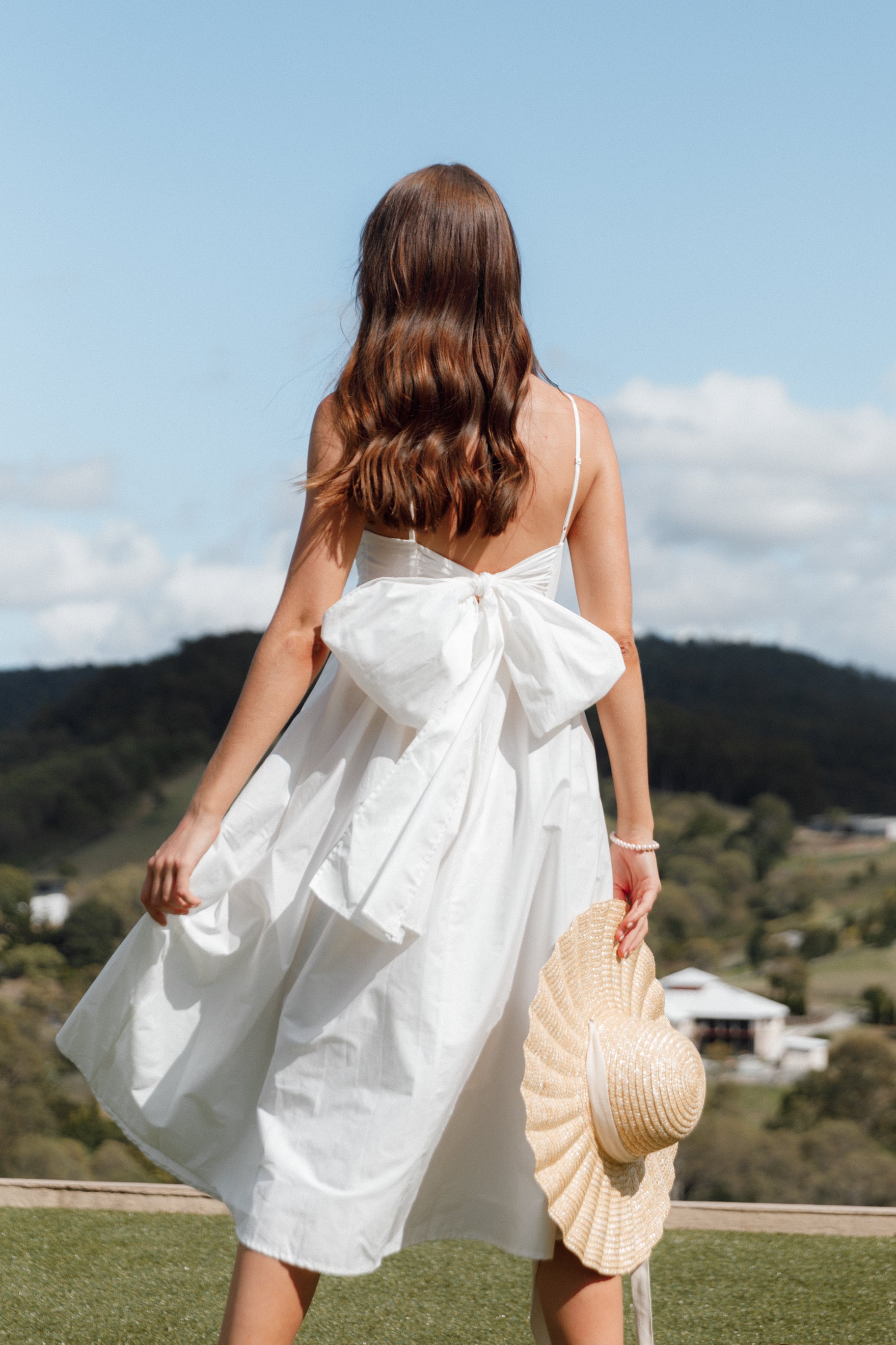 Alice Bow Back Midi Dress - Elegant White Floral Summer Dress for Women, Perfect for Weddings, Parties & Date Nights