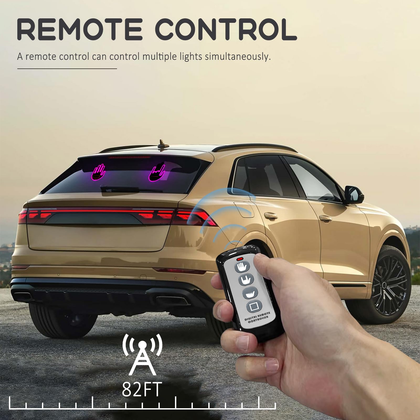 ISUNMEA Pink LED Car Light Sign - Remote Control Illuminated Gesture Light for Rear Windows | Fun Car Accessories for Parties, Road Trips & Night Driving