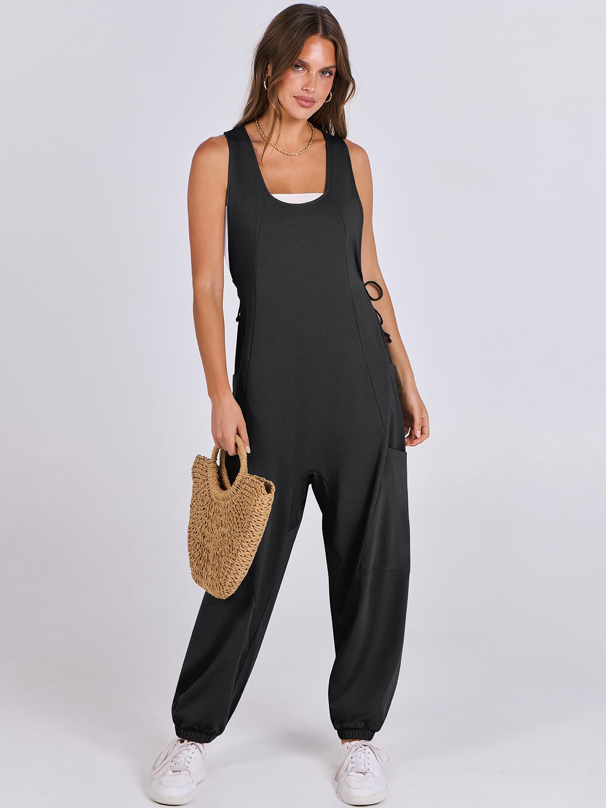 ANRABESS Women's Overalls Jumpsuits - Loose Casual Sleeveless Romper with Baggy Harem Pants | Trendy Summer Outfit 2025 | Perfect for Beach, Vacation & Streetwear Fashion
