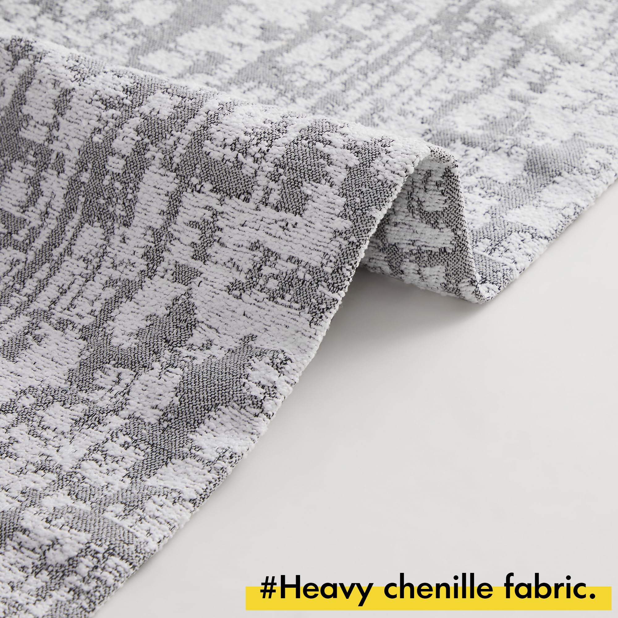 GIGIZAZA Modern Grey Velvet Jacquard Chenille Curtains - 63 Inch Long Semi Blackout Drapes for Living Room & Bedroom - 2 Panels Set, Home Decor Window Treatments for Cozy & Stylish Interior Design