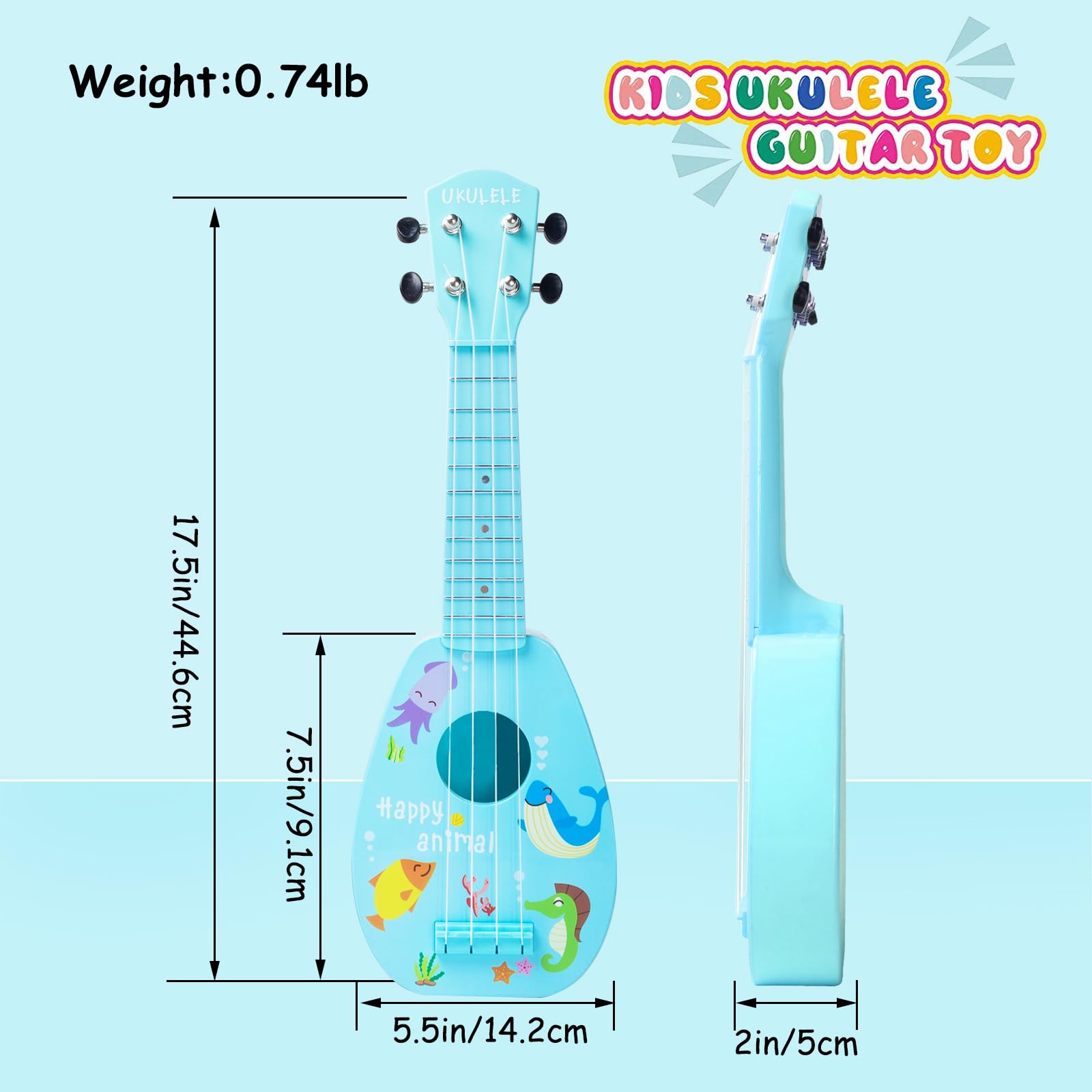 **YOLOPLUS+ 17 Inch Kids Ukulele Toy – 4-String Mini Guitar for Toddlers & Beginners – Educational Musical Instrument with Anti-Impact Design, Includes Picks, Strap & Tutorial – Perfect for Learning, Playtime & Early Music Development**