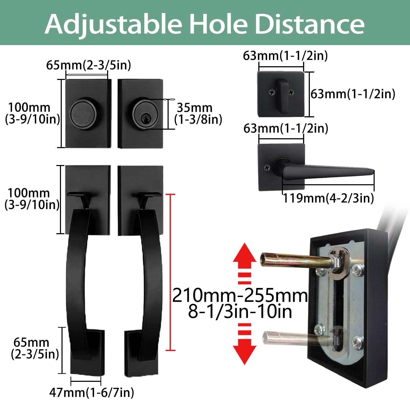 NEWBANG Matte Black Exterior Double Door Lever Handleset - Solid Brass Keyed & Dummy Door Lock Set (MDHST2017DB-SET-BR) for Home Entry, Patio & Security Doors