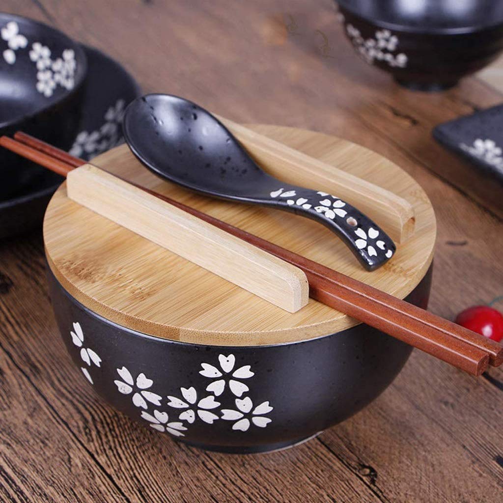 Premium Japanese Black Ceramic Ramen Bowls - 8.5