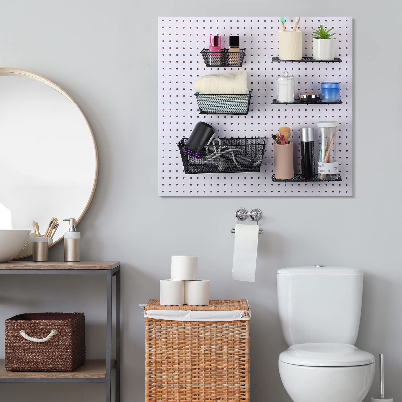 Sieral 6-Piece Pegboard Baskets Set - Wall Mount Organizer for Tools & Crafts (Black) - Perfect for Garage & Workshop Storage