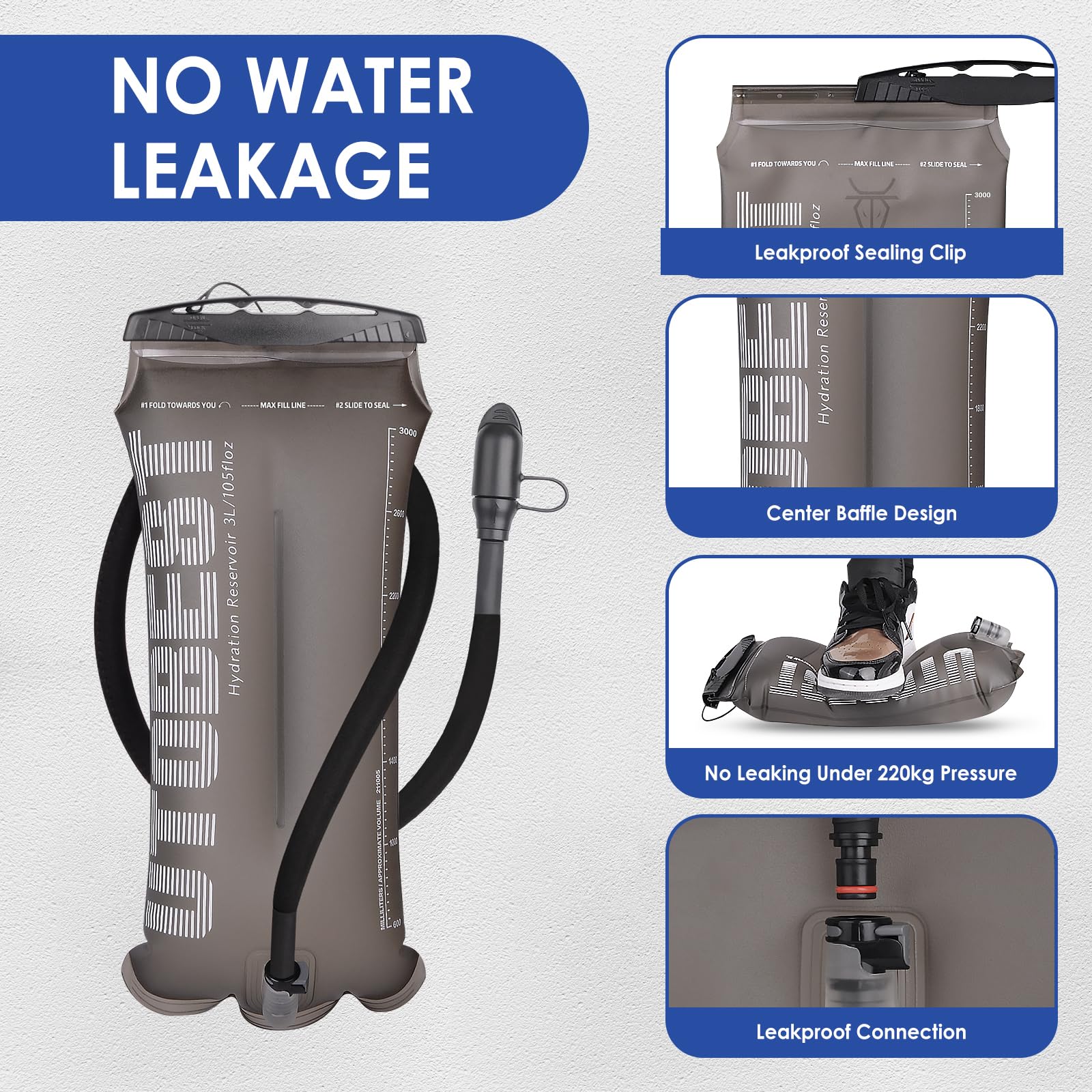 UTOBEST 2L Hydration Bladder - BPA Free TPU Water Reservoir with Wide Mouth & Leak-Proof Design - Perfect for Hiking Backpacks, Cycling, Camping, Running and Outdoor Adventures