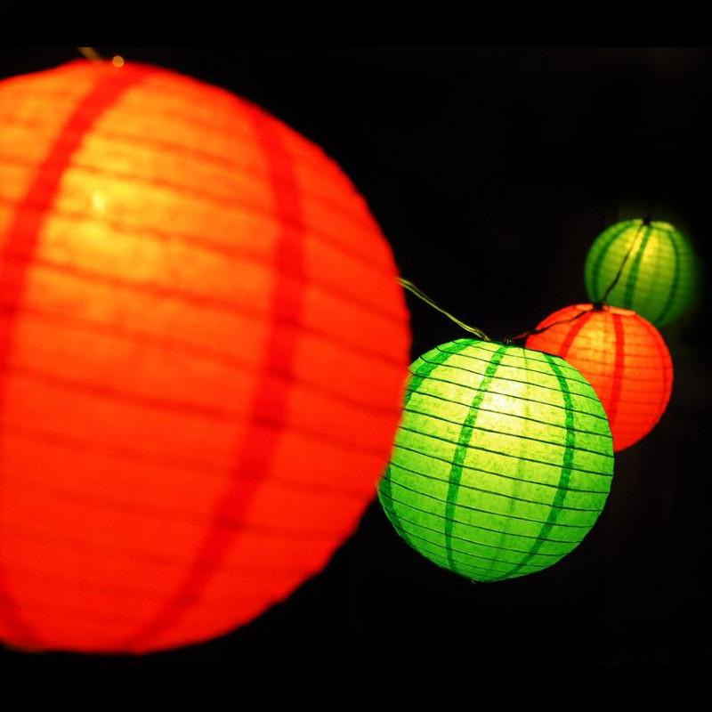 16 Inch Christmas Holiday Red and Green Paper Lantern String Lights - 21 FT Expandable LED Fairy Lights with White Cord for Indoor/Outdoor Party Decorations