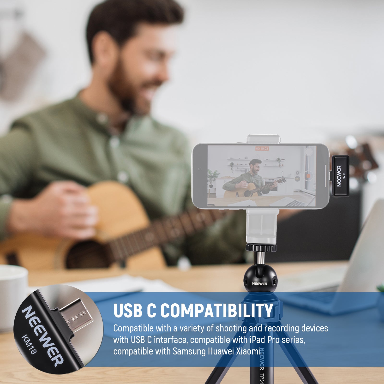 NEEWER KM18 Wireless Lavalier Microphone with USB-C for iPhone, Android, PC - Perfect for Podcasting, YouTube Videos, Live Streaming & Interviews