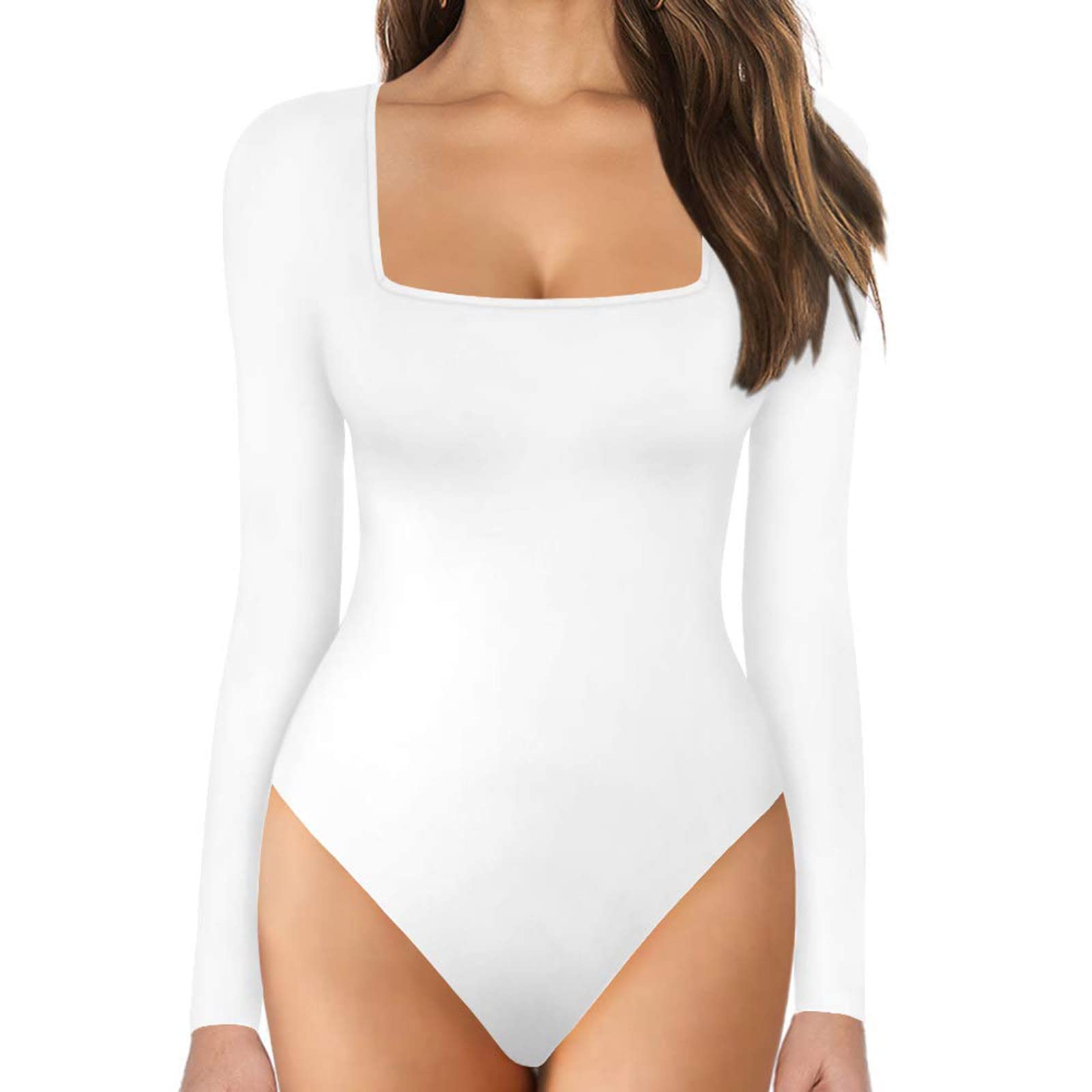Women's Long Sleeve Bodysuit - Tummy Control Shapewear with Sexy Print, Fitted Leotard Romper Jumpsuit for Workout, Date Night & Everyday Wear