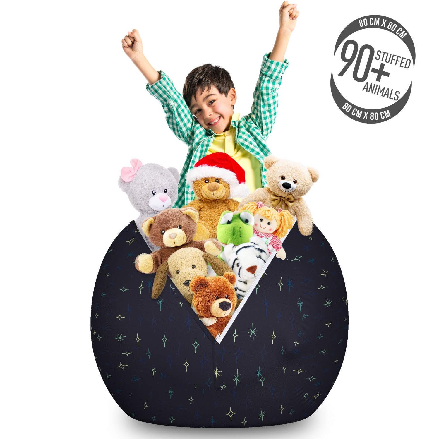 Ambesonne Large Multicolor Abstract Storage Toy Bag Chair - Continuous Cartoon Stars at Night Cosmos Pattern, Washable Stuffed Animal Organizer - Perfect for Kids' Room, Playroom & Nursery Organization