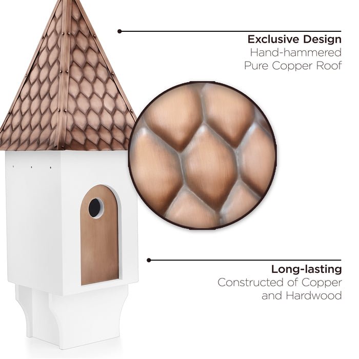 Chateau Bird House with Diamond Pattern Copper Roof - Elegant Outdoor Garden Decor for Birds - Perfect for Backyard, Patio, and Garden Decoration