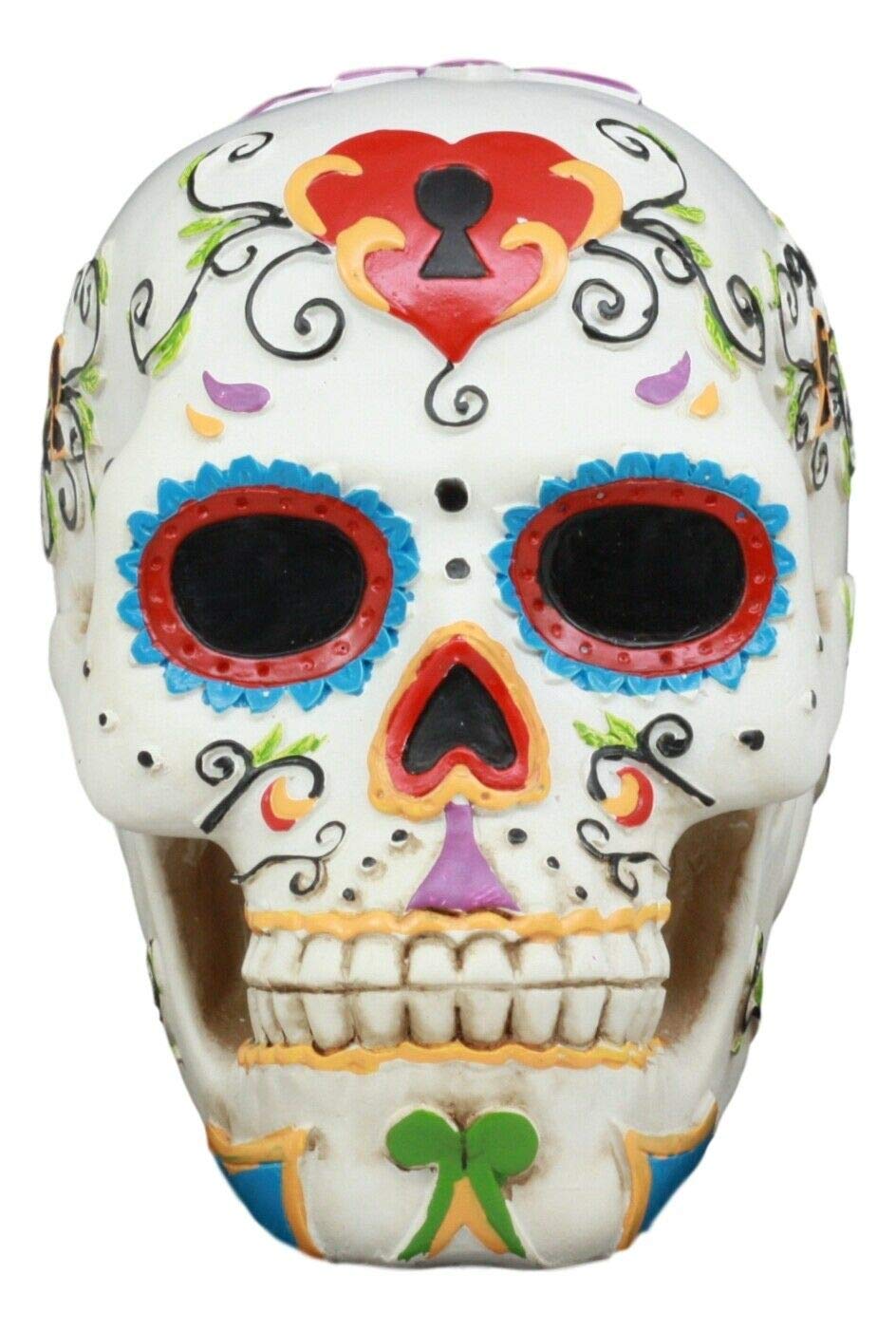 HomDEc White Floral Sunny Day of The Dead Skull Resin Skeleton - Dia De Muertos Decor for Halloween, Mexican Festival & Home Altar Decoration