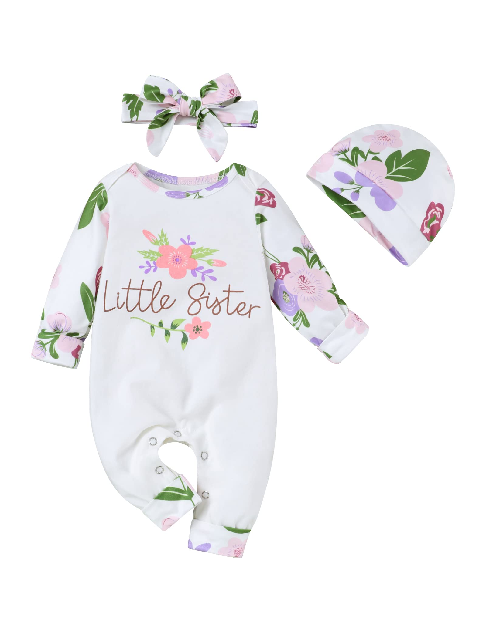RCPATERN Newborn Baby Girl Outfits - 4Pcs Letter Print Romper Jumpsuits Set | Soft Cotton Infant Clothes for 0-12 Months | Perfect for Photoshoots, Birthday Parties & Daily Wear