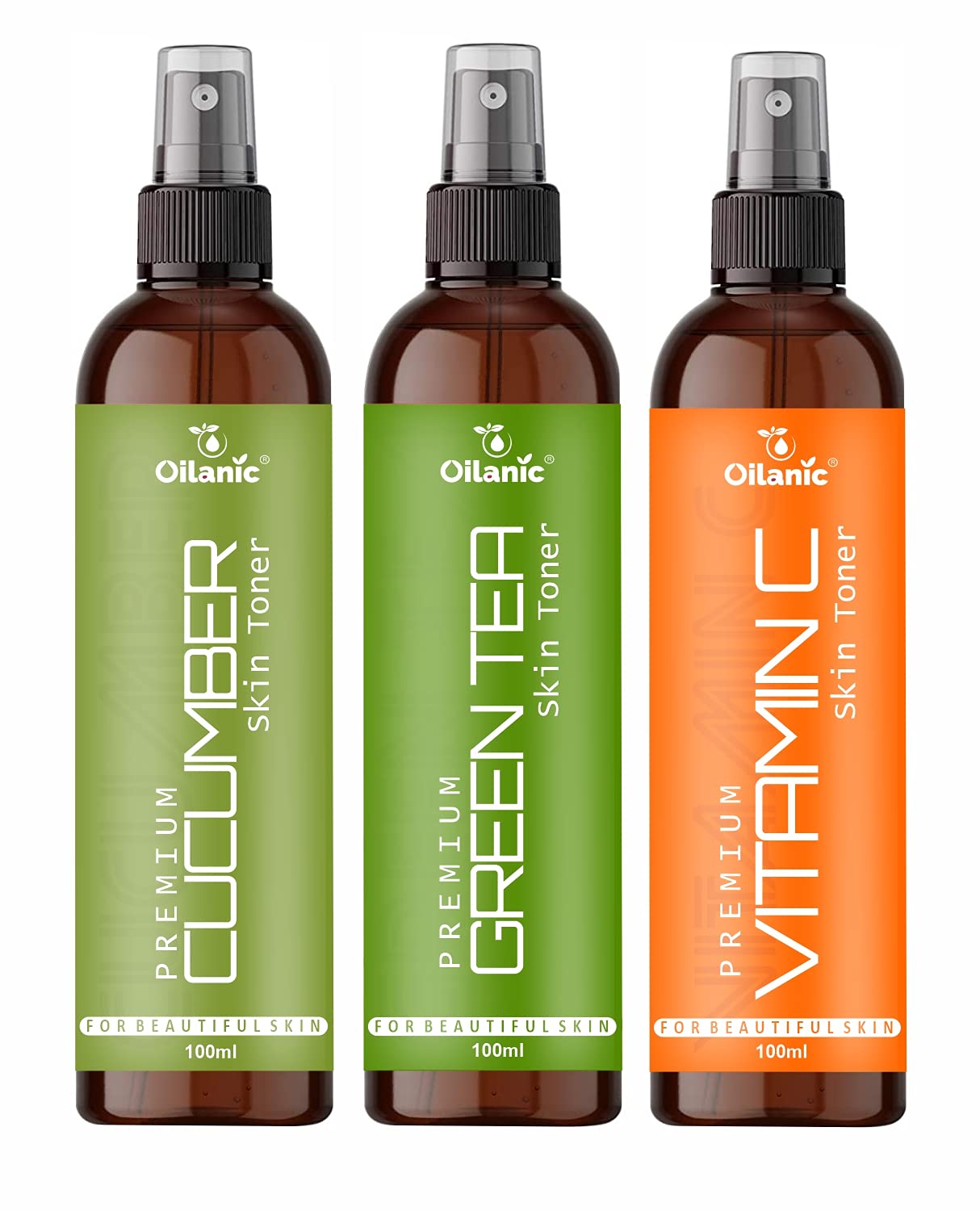 Oilanic Premium Cucumber, Green Tea & Vitamin C Facial Toner for Men & Women - Hydrating, Brightening & Refreshing (3 x 100ml/300ml Total) | Daily Skincare Routine, Post-Cleansing, Before Moisturizer