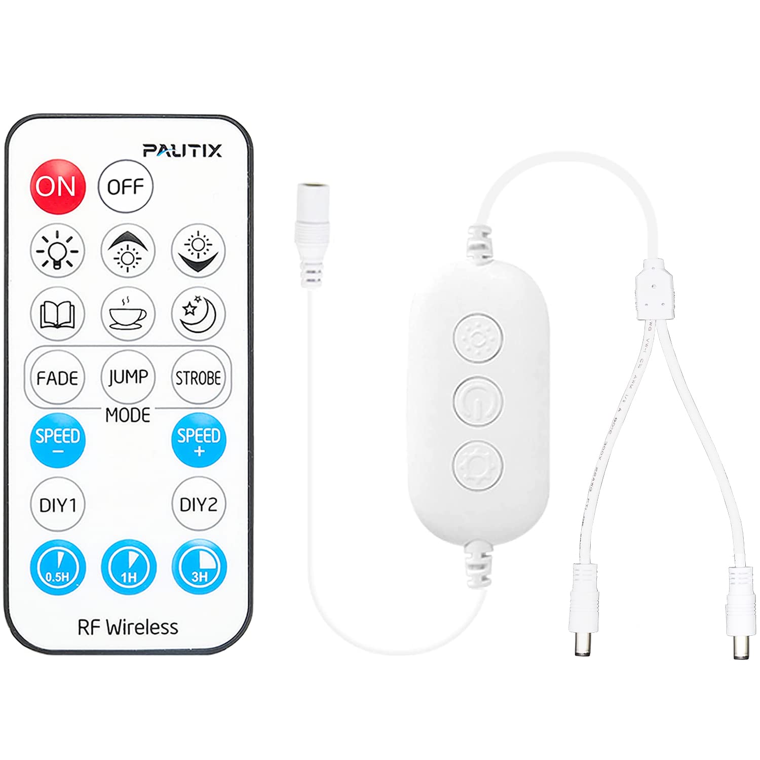 PAUTIX 2-Way RF Remote Dimmer for Single Color LED Strip Lights - 18-Key Wireless Controller DC 5-24V for 3528/2835/5050/COB LED Tape with Timer Function - Ideal for Bedroom, Kitchen & Home Theater Lighting - Enhance Ambiance in Living Rooms, Bars, and Commercial Spaces