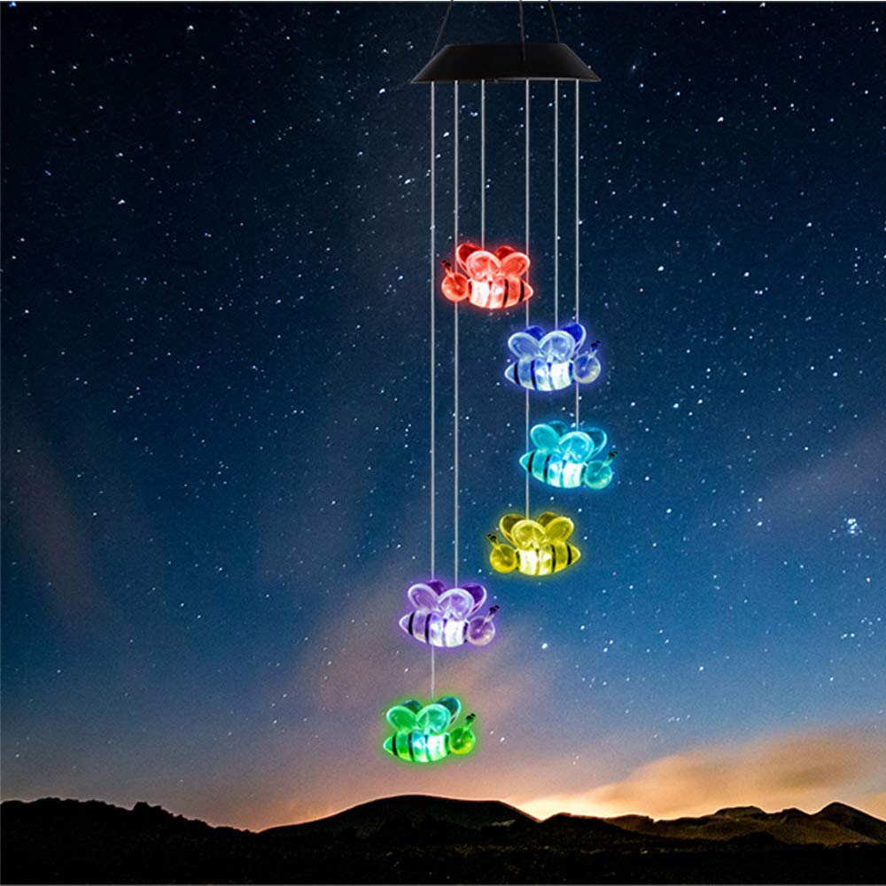 Solar-Powered Color Changing Bee Wind Chime - Outdoor Hanging Garden Decor with LED Lights for Patio, Yard & Home Decoration | Perfect for Nighttime Ambiance & Relaxing Outdoor Spaces