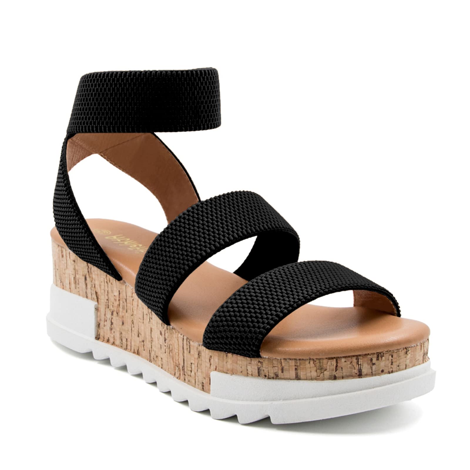 Athlefit Women's Wedge Sandals - Cork Elastic Strap Platform Sandals for Women | Comfortable Summer Shoes for Beach, Walking & Casual Outfits