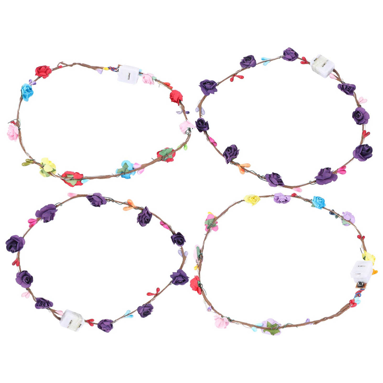 LED Floral Light Up Headband for Women - 4 Pack Rainbow Flower Crowns for Brides, Bachelorette Parties & Festivals - Glowing Wedding Hair Accessories for Night Events & Photo Shoots