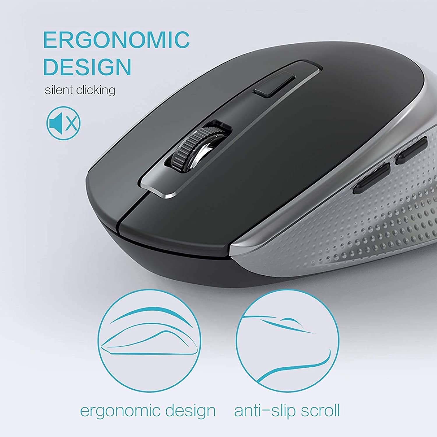 J JOYACCESS 2.4G Wireless Keyboard and Mouse Combo - Ergonomic Design for Comfort Typing, Compatible with PC, Windows, Laptop, Desktop, Chromebook & Mac (Grey) - Perfect for Office Work, Gaming & Home Computing