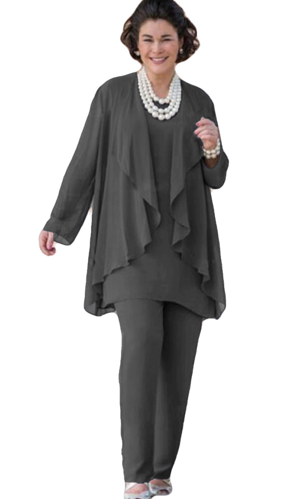 Xixi House Women's 2021 Elegant Chiffon Pant Suit with Elastic Waist - Mother of The Bride Outfit, Formal Wedding Guest Pantsuit for Special Occasions & Evening Events