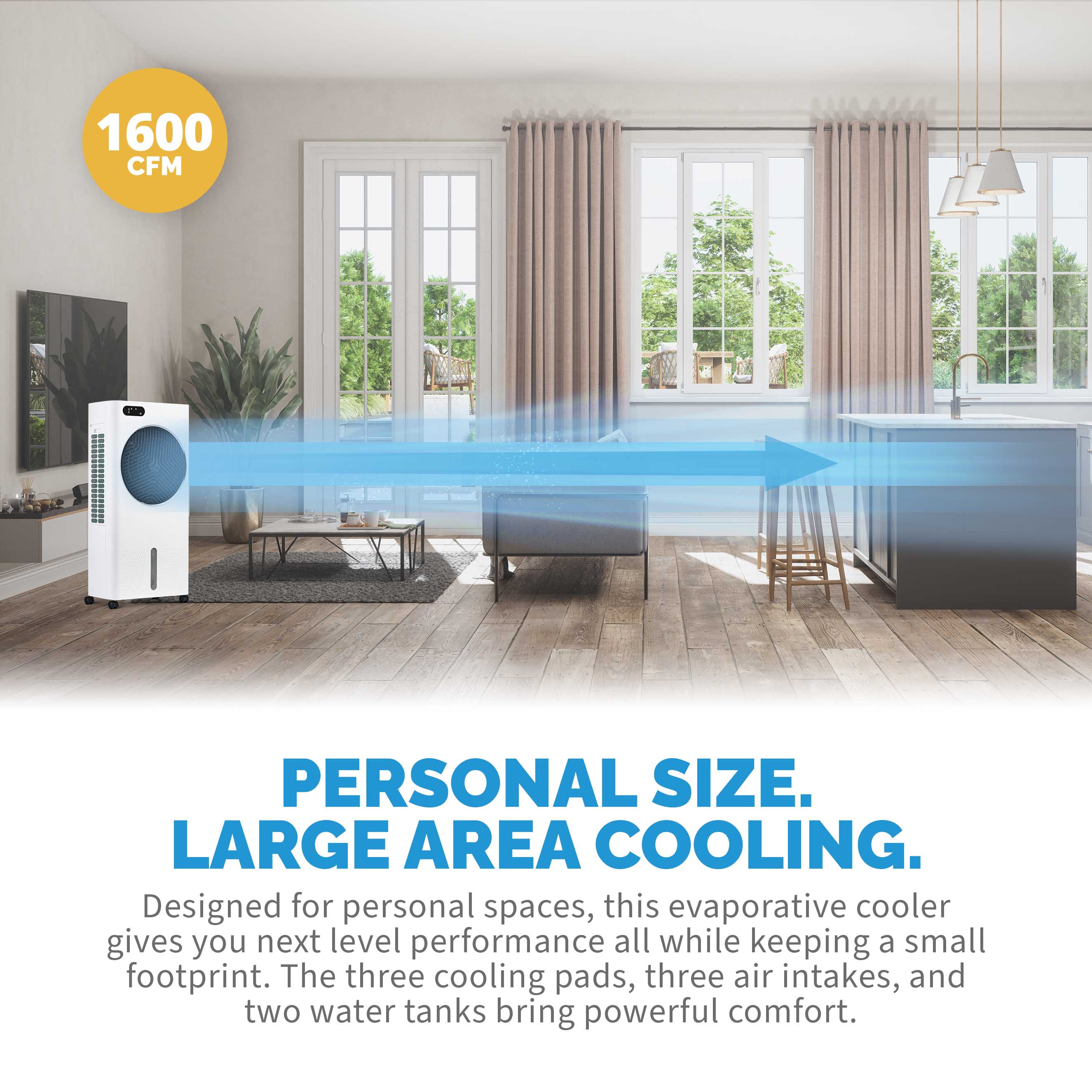 Newair® 1600 CFM Evaporative Air Cooler - Portable Cooling Fan with Honeycomb Pad, White | Perfect for Home, Office & Outdoor Use