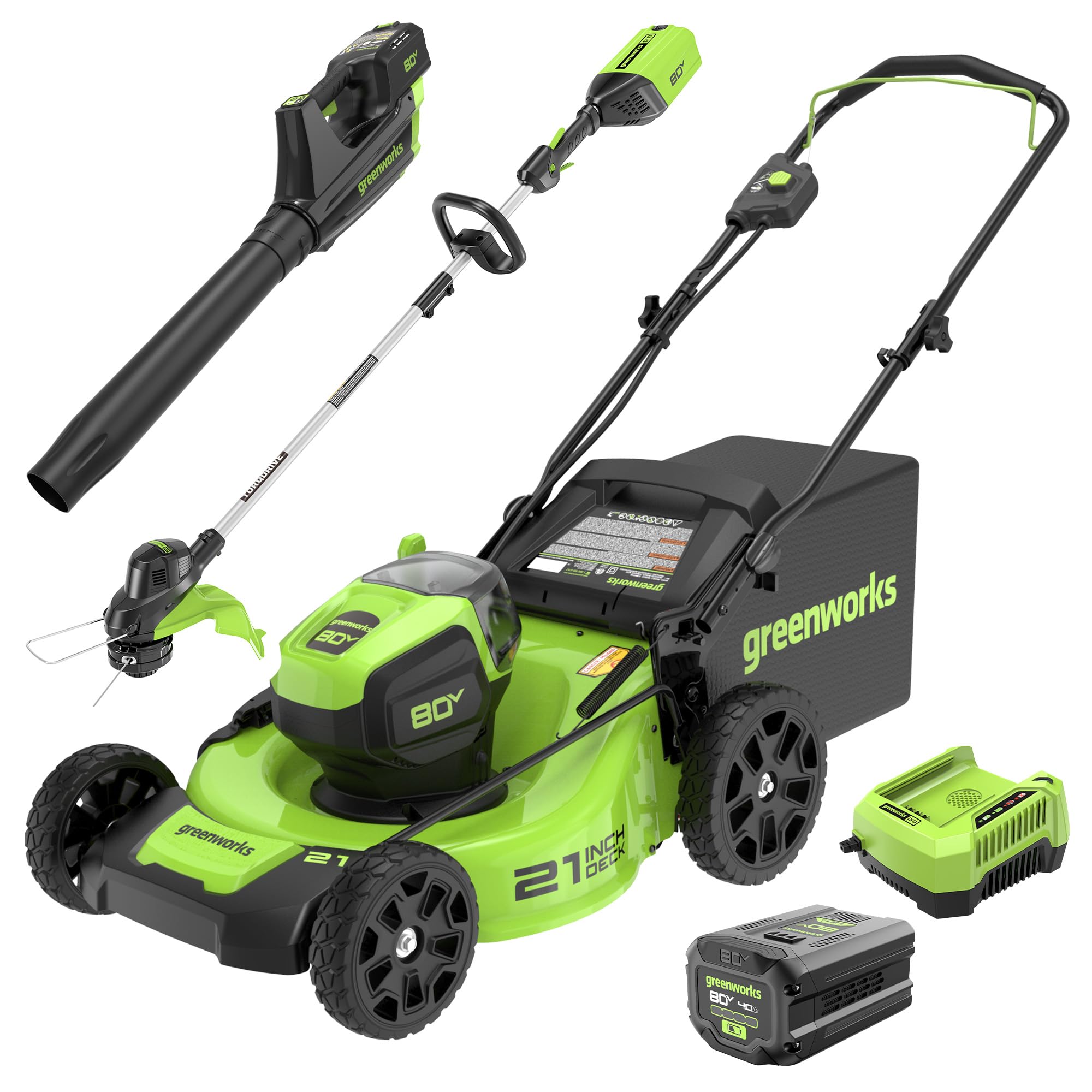80V 21-Inch Cordless Battery 3-in-1 Push Lawn Mower with 2.0Ah Batteries & Rapid Charger - 3pc Combo Kit for Easy Lawn Care & Yard Maintenance