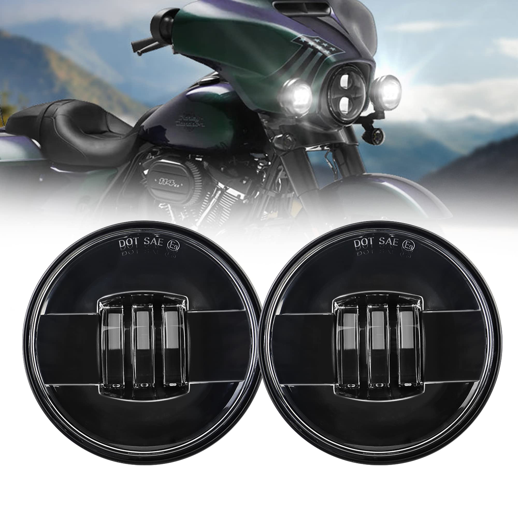 4.5 Inch LED Motorcycle Auxiliary Fog Lights - Black Projector Driving Lamps for Harley Davidson Road King, Electra Glide, Softail & Fatboy - Enhance Visibility for Night Riding & Bad Weather Conditions