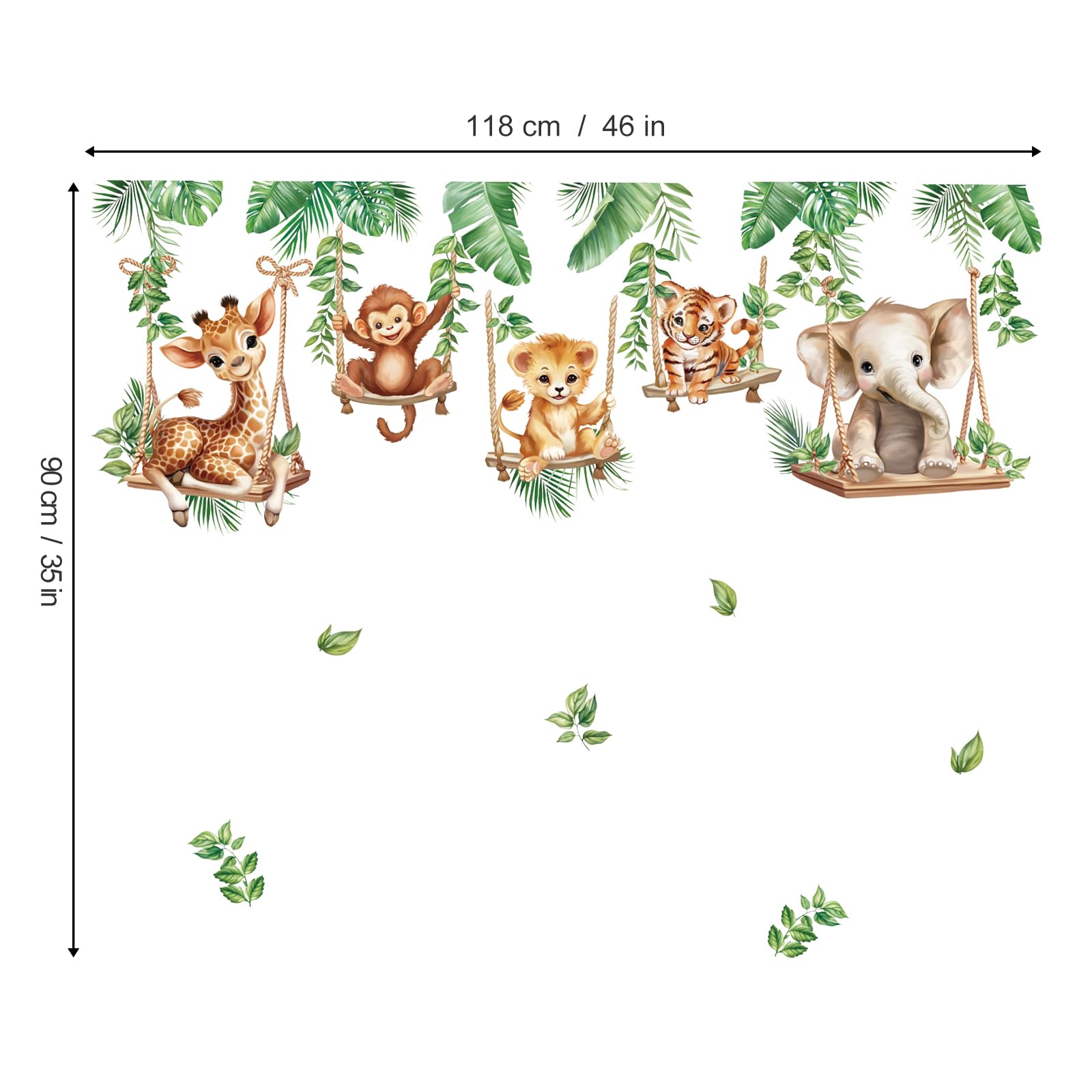 Wondever Jungle Animal Wall Stickers - Baby Lion, Elephant, Giraffe & Tropical Leaves Peel and Stick Decals for Nursery, Kids Bedroom & Living Room | Fun Jungle Theme Decor for Children's Rooms & Play Areas