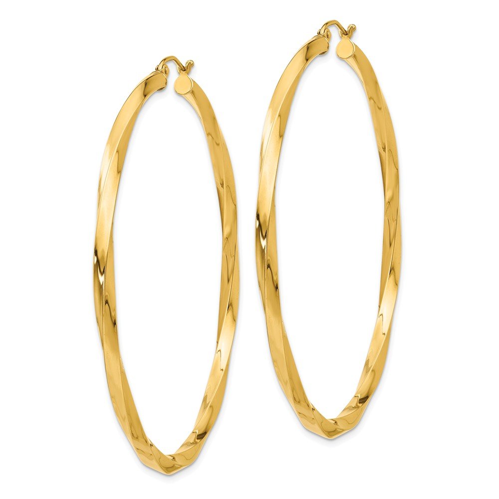 14K Yellow Gold Twisted Hoop Earrings for Women - 3mm Polished Solid Gold Hoops - Perfect for Everyday Wear, Parties & Special Occasions