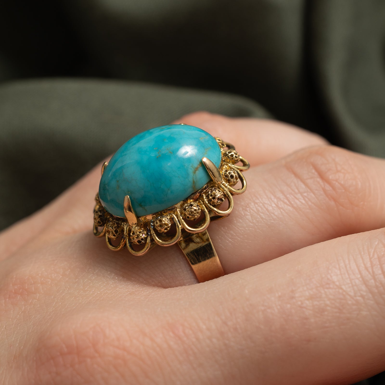 11.50ct Genuine Treated Turquoise Cocktail Ring - Size 5 | Elegant Statement Jewelry for Women | Perfect for Parties, Weddings & Special Occasions