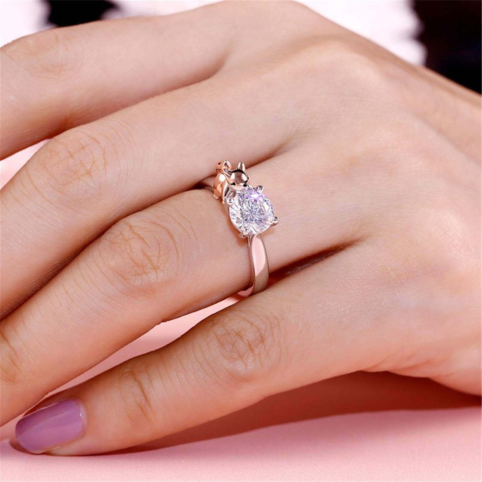 Jeulia Sterling Silver Fox Hug Me Ring for Women - Round Cut Engagement, Wedding, Anniversary, Birthday Gift for Wife & Girlfriend (Includes Jewelry Box) | Perfect for Romantic Occasions & Everyday Wear