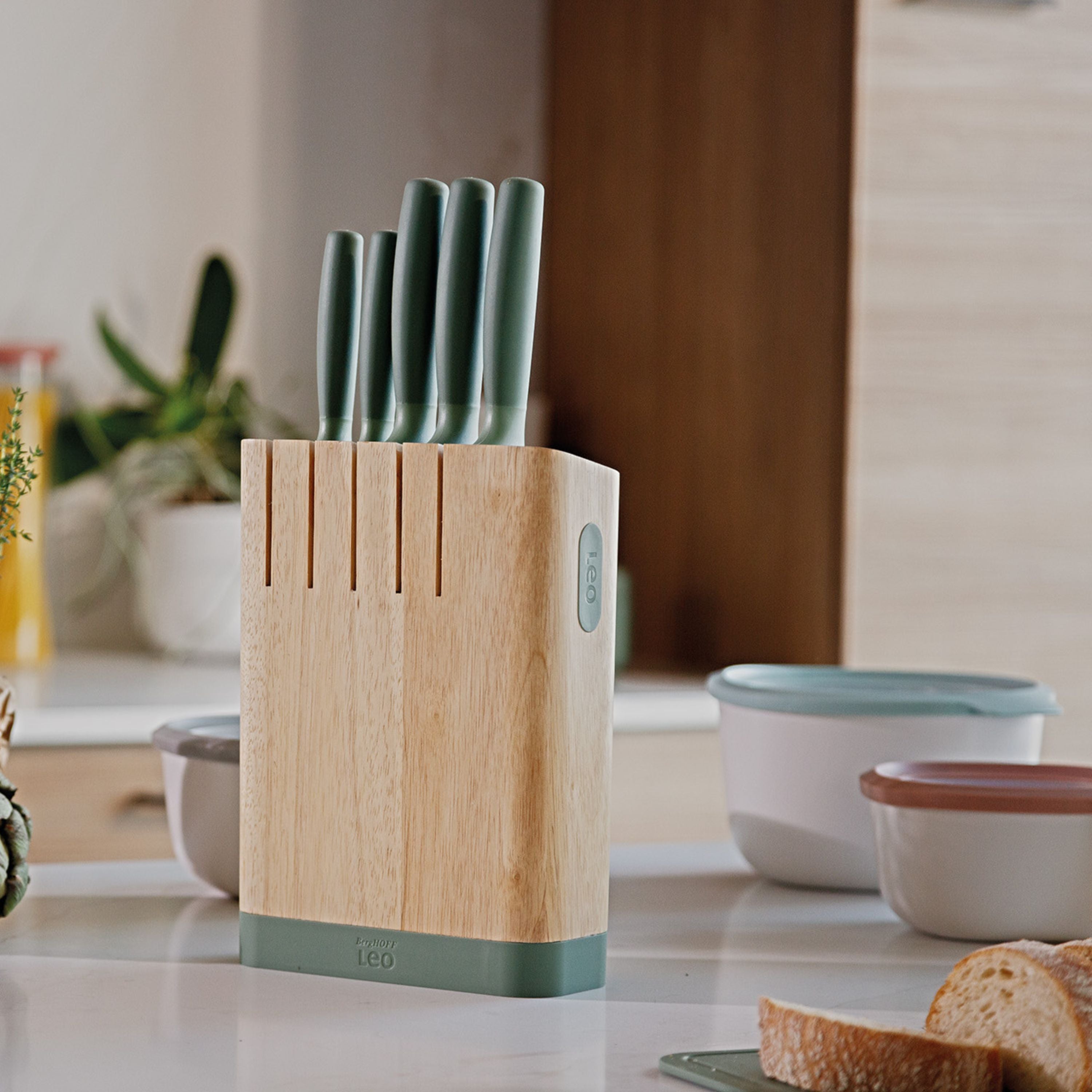 BergHOFF Leo Forest 6-Piece Stainless Steel Knife Block Set - Premium Kitchen Knives for Chopping, Slicing & Dicing - Perfect for Home Chefs & Cooking Enthusiasts