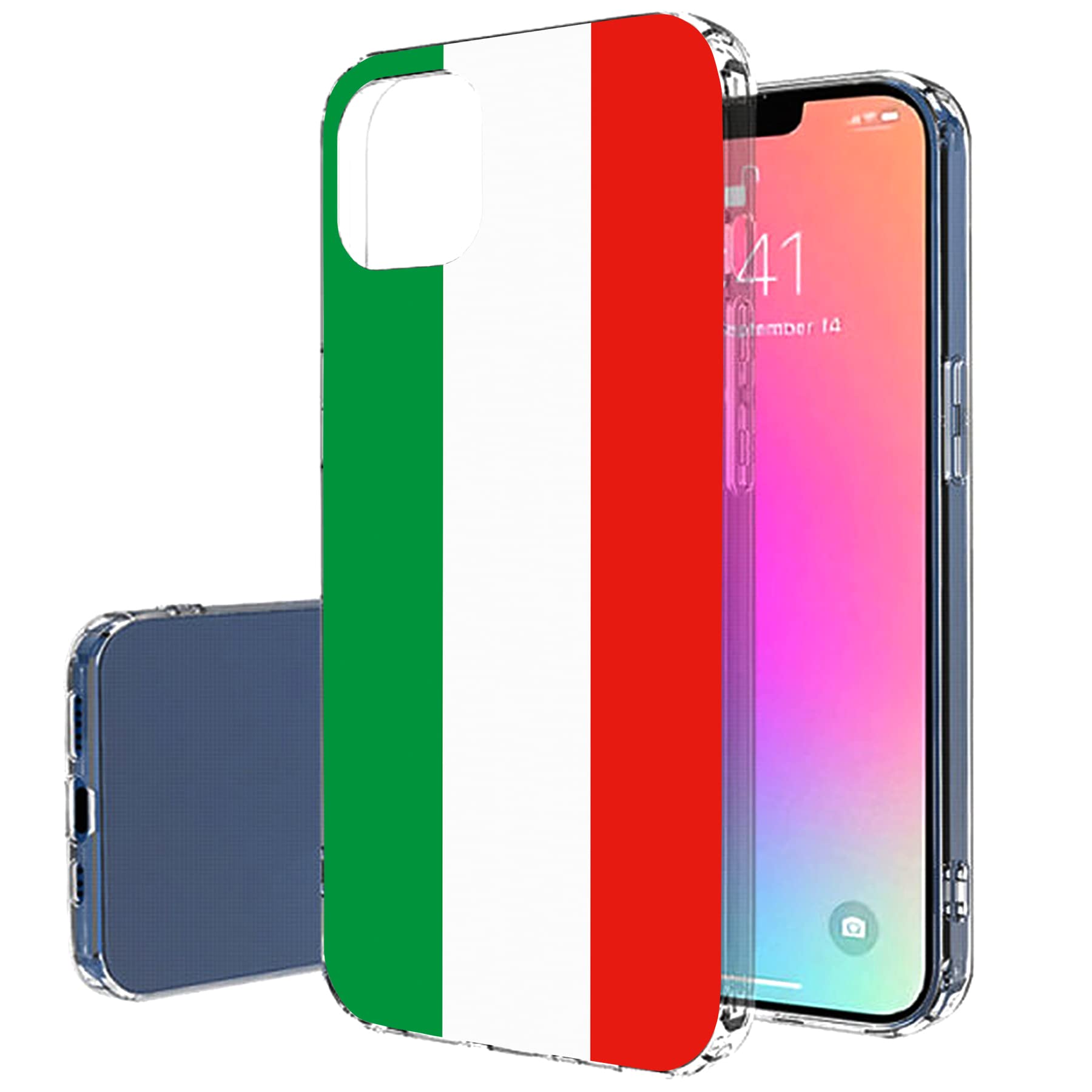 VIBECover Slim Protective Case for Apple iPhone 13 Pro Max - Shockproof Flexible TPU Cover with Italy Flag Design | Perfect for Travel, Work & Everyday Use