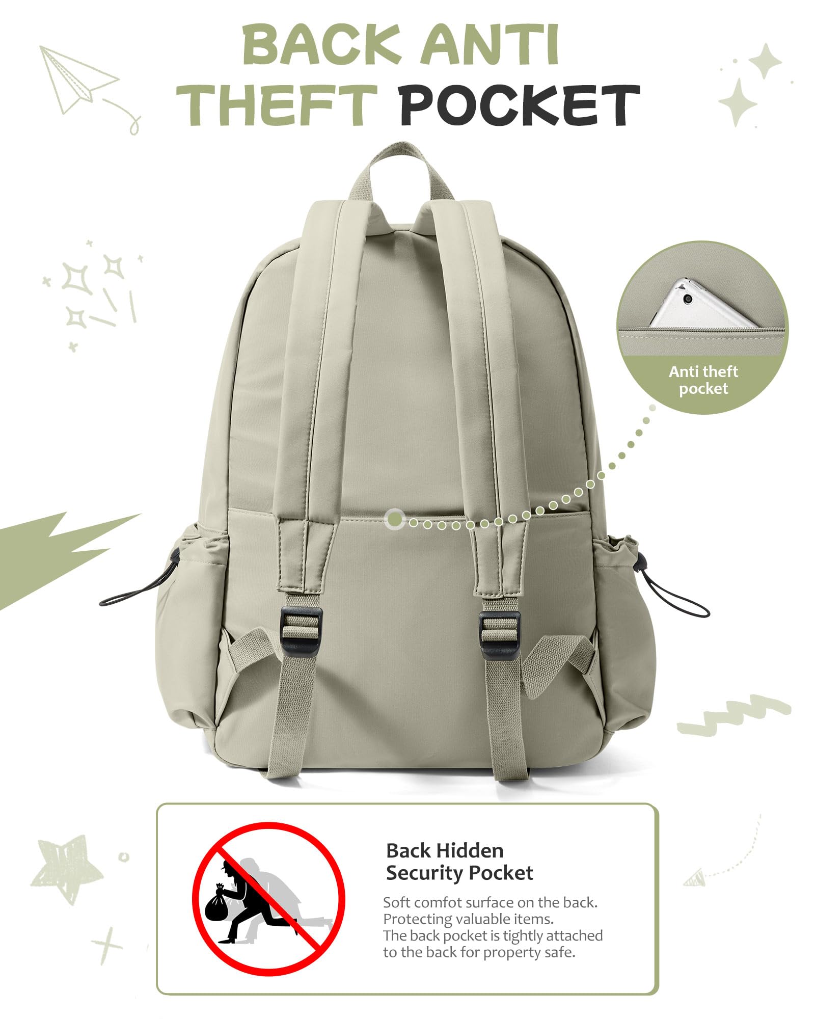 Stylish Green School Backpack for Women & Teens - Lightweight College Bookbag for Students, Durable Daypack for Boys & Girls - Perfect for School, Travel, and Daily Commute