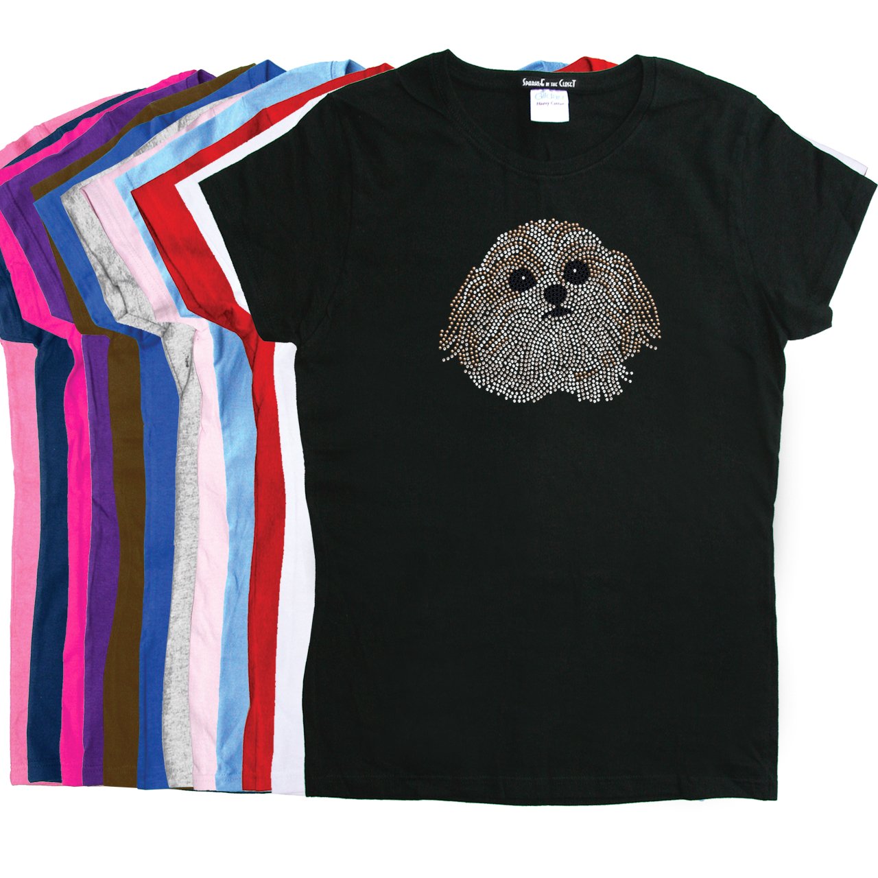 Sparkle in the Closet Shih Tzu - Women's Rhinestone Dog Breed T-Shirt | Cute Casual Top for Dog Lovers & Pet Owners | Perfect for Daily Wear, Dog Walks & Pet-Themed Parties