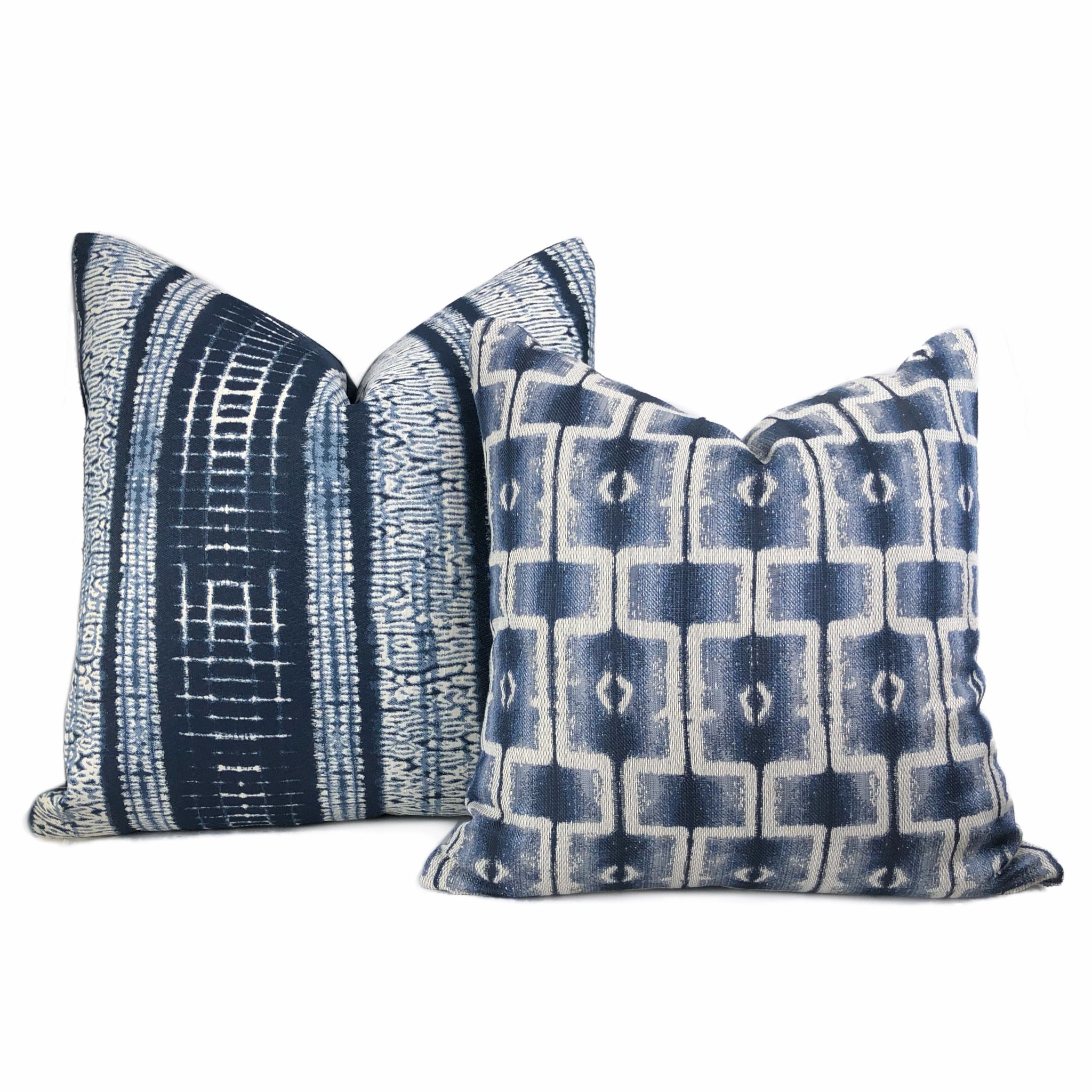Saati Blue & Gray Ethnic Style Blocks Pillow Cover - Bohemian Home Decor for Living Room, Bedroom, or Sofa - Machine Washable & Durable